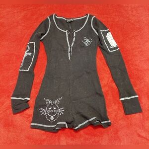 Dolls Kill Widow Waking Nightmare Thermal Onesie Graphic Romper